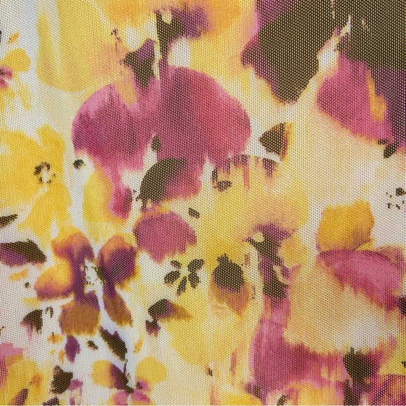 DKNY Floral Watercolor Print Sheer Lined Puff Sleeve Blouse Size Women’s Large - Picture 5 of 6